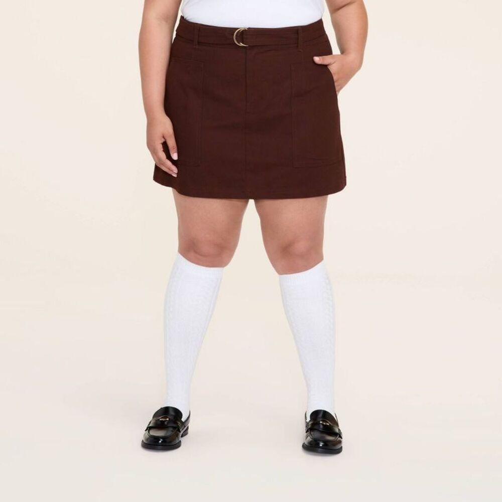 Women's Belted Mini A-Line Skirt - Woolrich Brown XXL - Picture 2 of 4